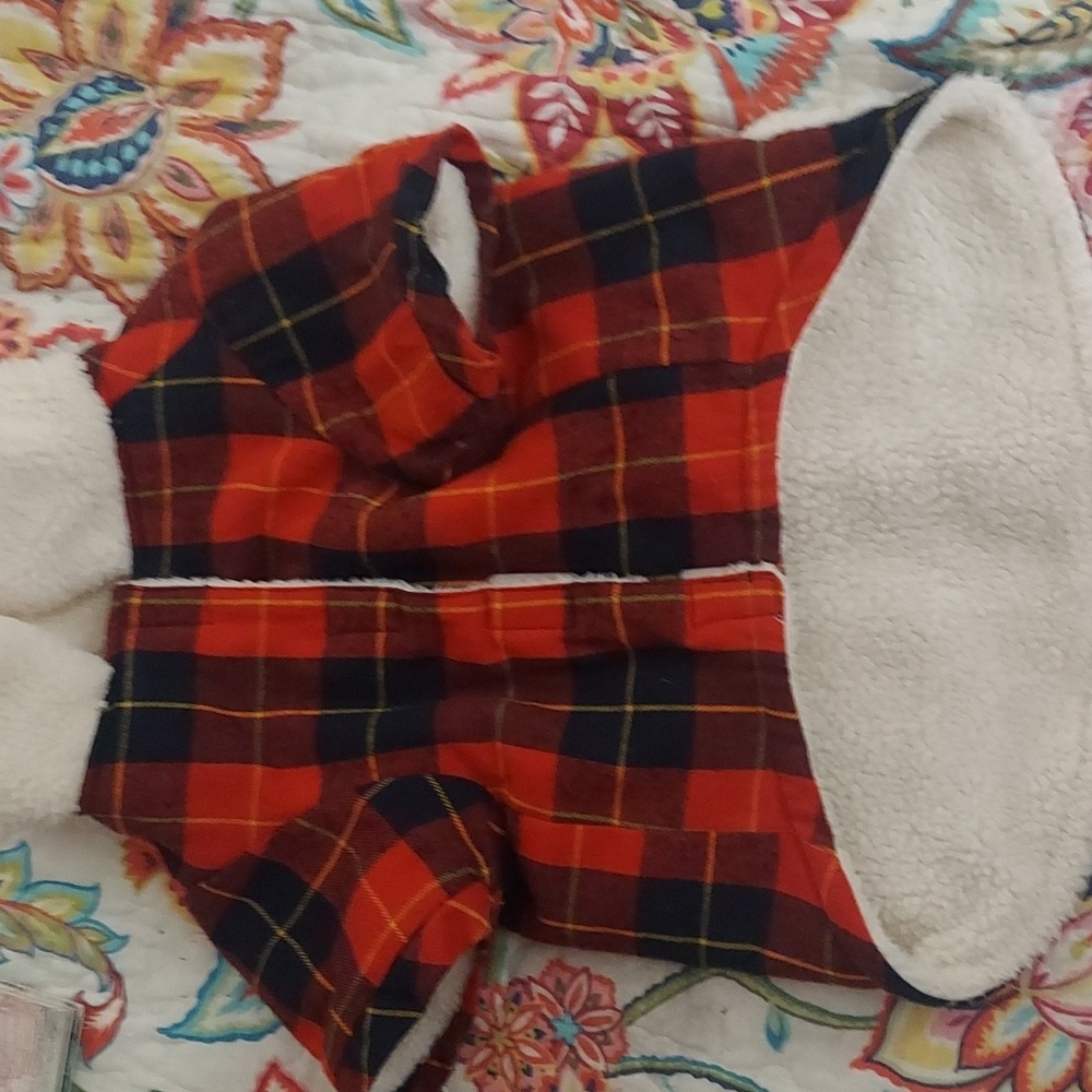 Bond & Co Red & Black Plaid Fall Sherpa Dog Jacket Large